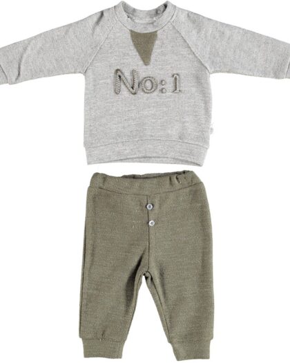 Babybekleidung - Shirt & Hose "No 1" 2er-Set (grau/oliv)