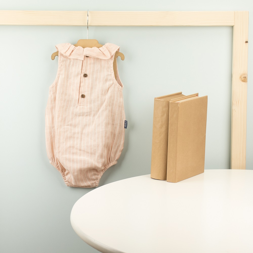 Babystrampler mit Rüschen - gestreift "GREECE" (rosa/weiss)